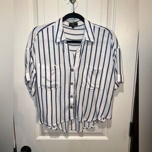 Velvet Heart White and Navy Striped Crop Top